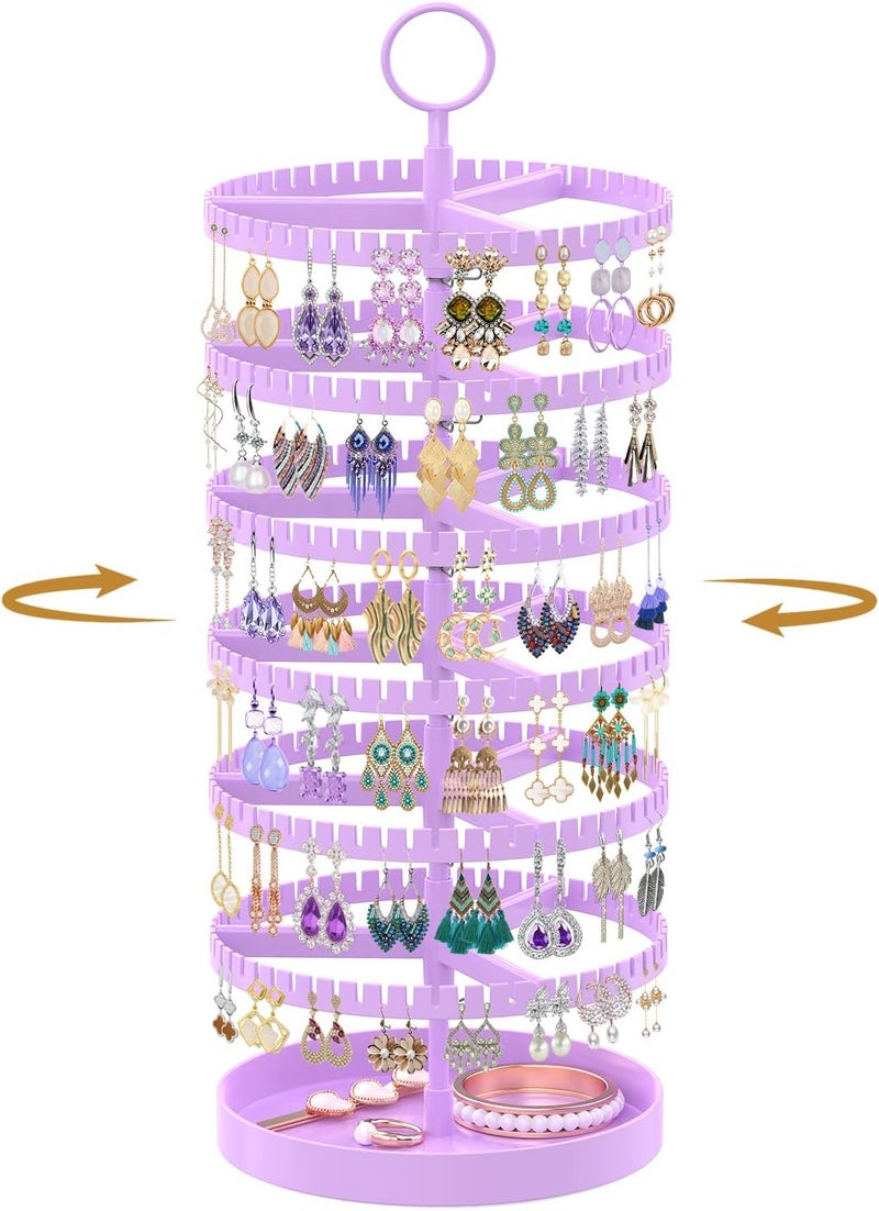 MODOWEY 6 Tier Rotating Earring Holder Organizer Display Tree with Metal Tray, Adjustable Plastic Stand with 342 Slots for Stud Hoop Hanger, Large Capacity Storage Rack for Women, Purple - Image 1
